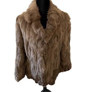 Women’s Vintage Genuine Brown Belted Rabbit Fur Jacket, Size Medium.